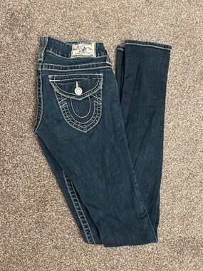 True Religion Women's Dark Indigo Skinny Jeans with Contrast Stitching